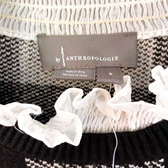 NWT Anthropologie Black & White Buffalo Check Collared Knit Pullover, Size S - Picture 6 of 6